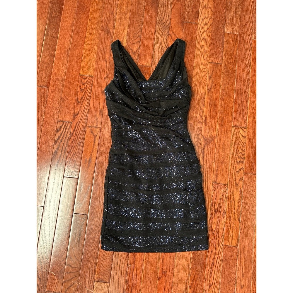 Express Vintage Bodycon Date Night Out Party Dress Blue Black Sequin Mini Dress